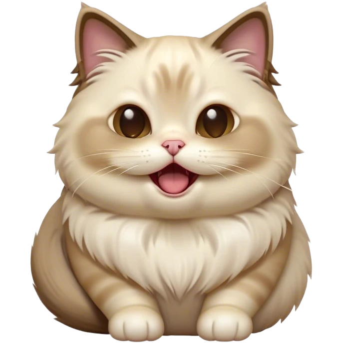 Cinematic Cute Chubby Ragdoll Cat Portrait Emoji, Head tilted playfully and yawning, round and plump body with soft, silky fur in a mix of light and darker points, Simplified yet adorable features, highly detailed, glowing with a warm, friendly glow, high shine, curious yet calm, stylized with a touch of whimsy, bright and endearing, soft glowing outline, capturing the essence of a mischievous yet loving and lazy kitty, so cute it feels like it could stretch out of the screen and cuddle! emoji