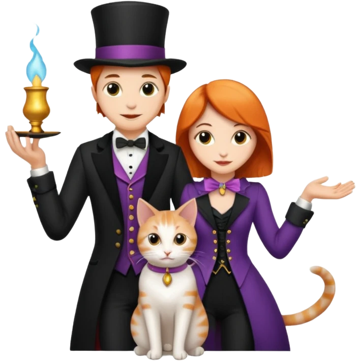 magician couple and their pet cat emoji