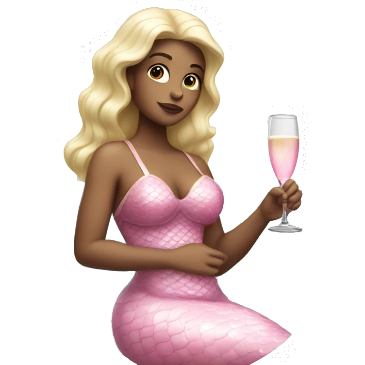 A white mermaid drinking champagne dressed in pink emoji