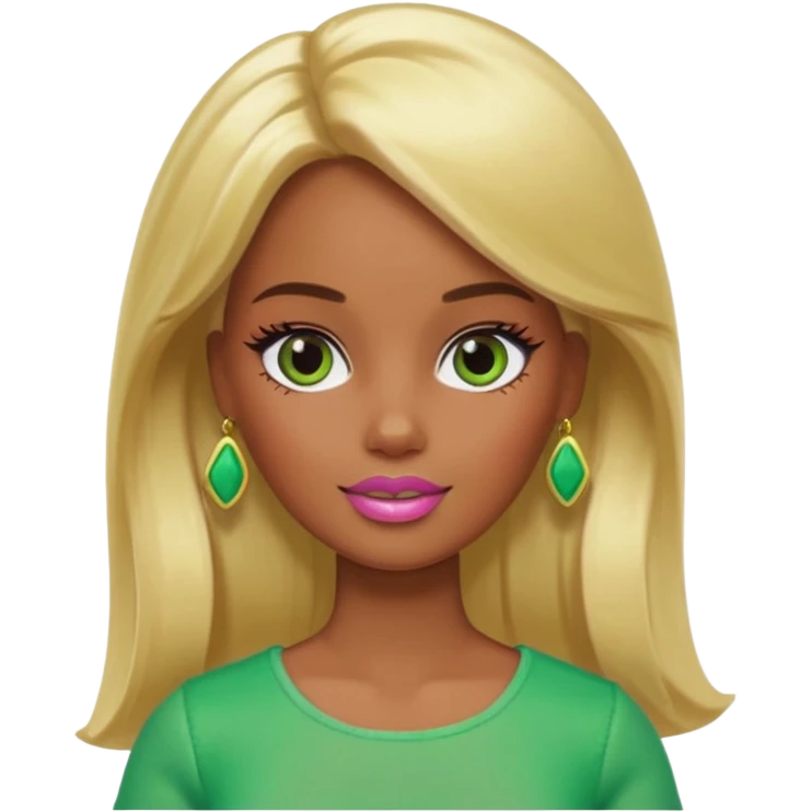 Brown skin blonde hair Barbie with green on her face  emoji