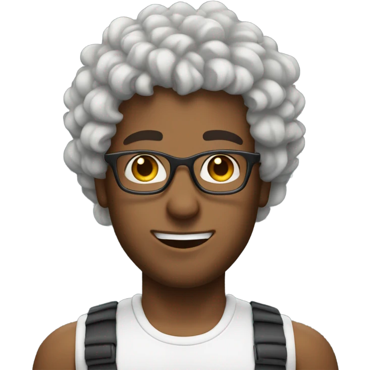 brown curly hair man with glasses and a white tank top emoji