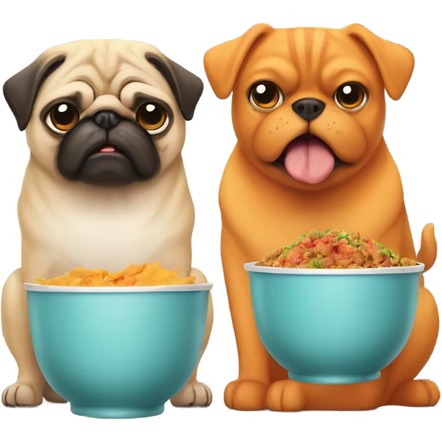 Angry Pug and orange tabby with food bowl in their mouth emoji
