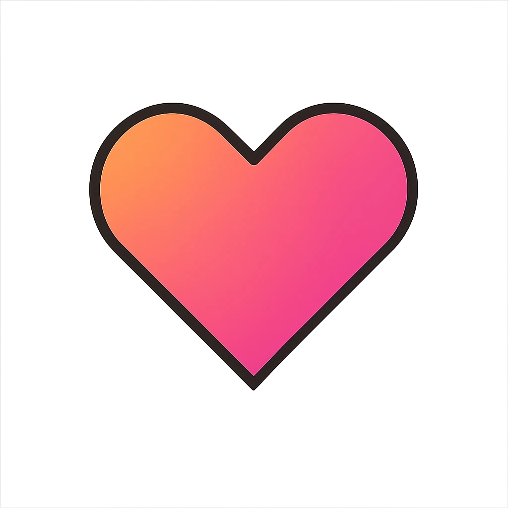 gradient heart icon, modern icon style, clean lines, more angular shape, no text emoji