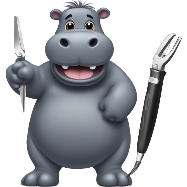 Hippo cutting hair with clippers and scissors emoji