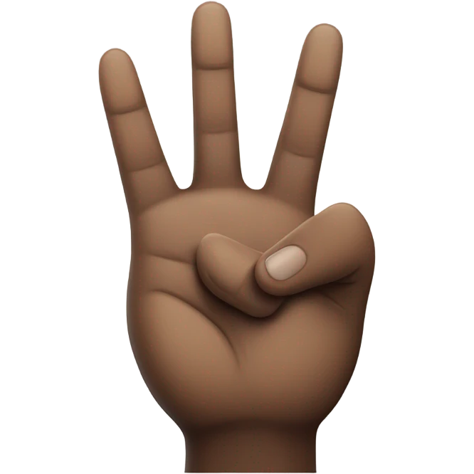 black hand with thumb finger index finger and middle finger up with the other two to the palm emoji