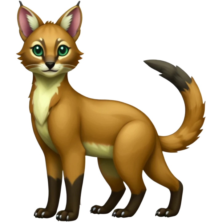 Colorful dark green  tropical exotic cute cool beautiful shiny beautiful fantasy-caracal-civet-genet-sergal-vernid-Gryphon-Cacomistle-Trico-oncilla-animal-Fakémon-hybrid-fursona (full body) emoji
