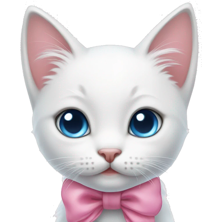 cute white kitten with blue eyes and a pink bow emoji