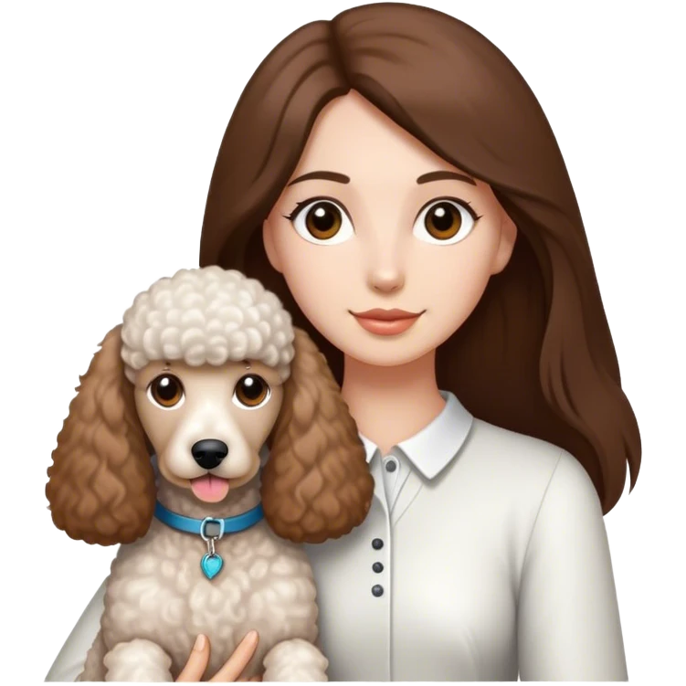 Long straight brown hair brown eyes beautiful women and white standard poodle you're holding emoji