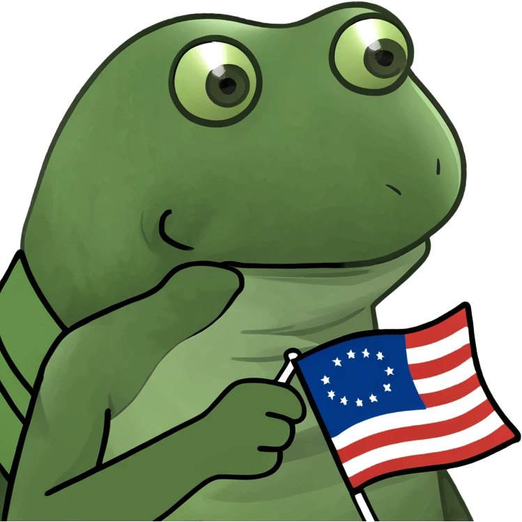 red Pepe the Frog holding Web3 flag with Fogo.io logo, triumphant, cartoonish, bold, meme-inspired, red color palette, witty and playful, Discord sticker emoji