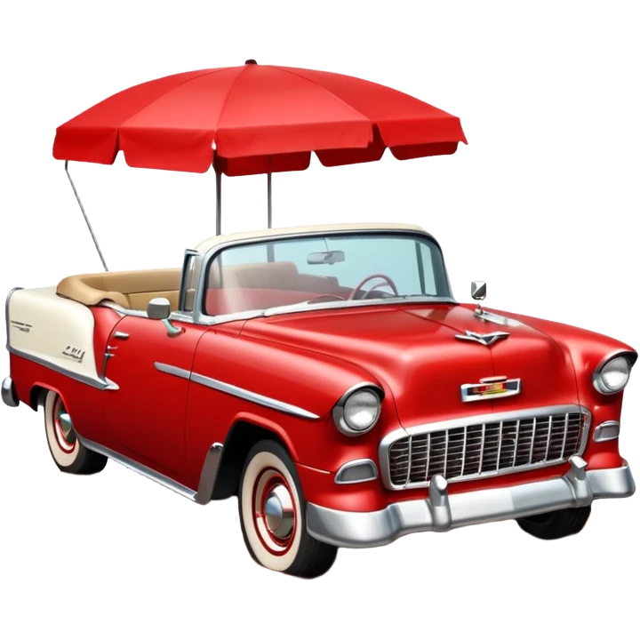 1955 Chevrolet Bel Air Convertible, Red-White color, with a bucket of brown mud pouring down on it, and the car itself is covered in brown mud on the sides that has stuck.32x32 pixels, aspect ratio: 1:1 emoji
