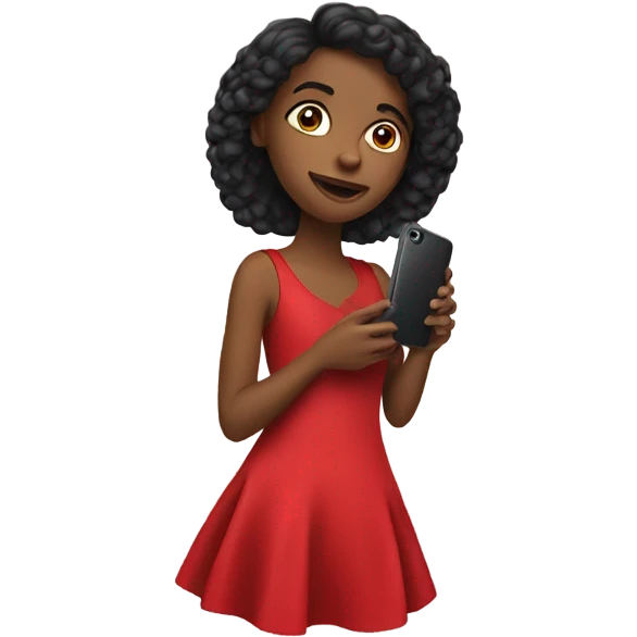 a girl in a red dress holding a cell phone emoji