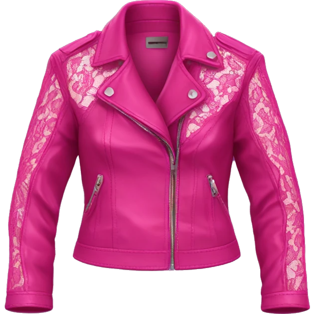 Realistic isolated open magenta feminine fashion leather jacket with hot pink lace. emoji