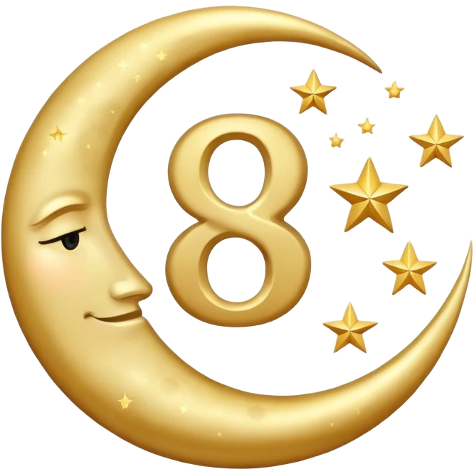 Sleep symbol: moon and stars with number 8 representing eight hours of sleep emoji
