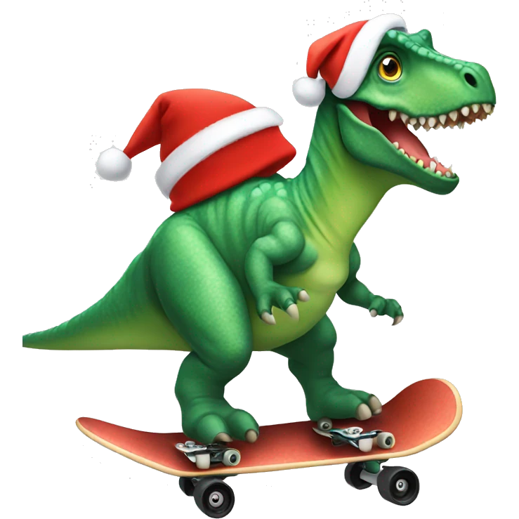Dinosaur with skateboard and wearing a Christmas hat  emoji