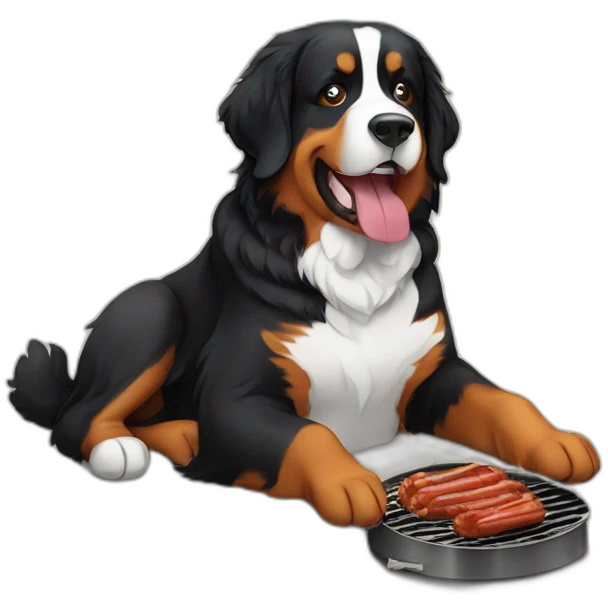 Bernese mountain dog eating a barbecue emoji