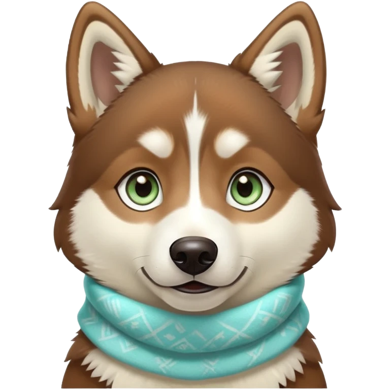 Fluffy brown coffe husky with light green blue -colored eyes and a cream scarf. emoji