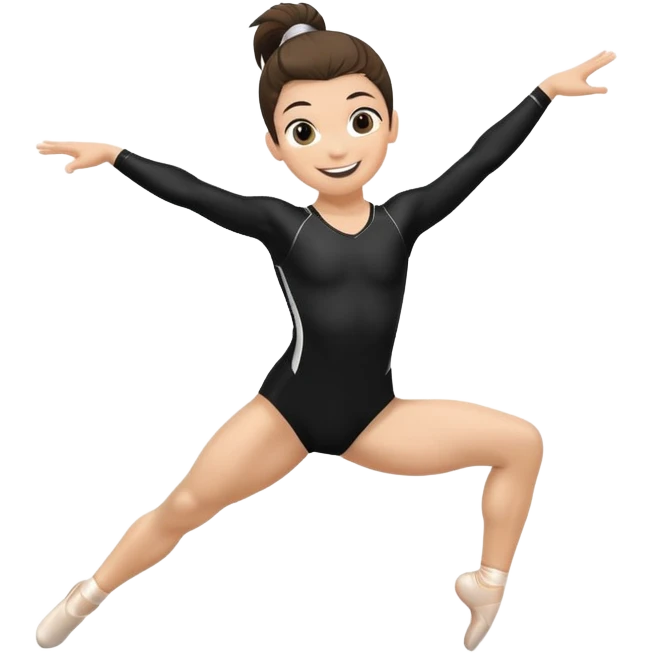 "A gymnast in black outfit with a smile and a look of surprise (normal skin) emoji
