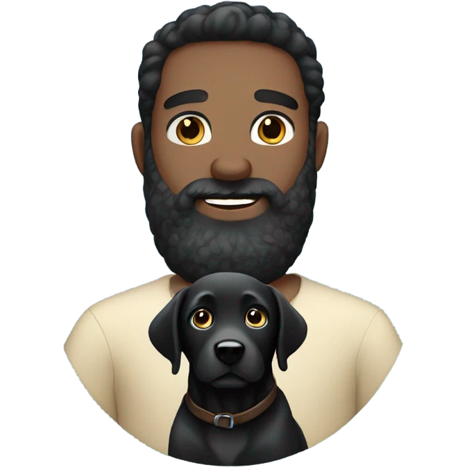 beard man black hair blue eyes holding black Labrador  emoji