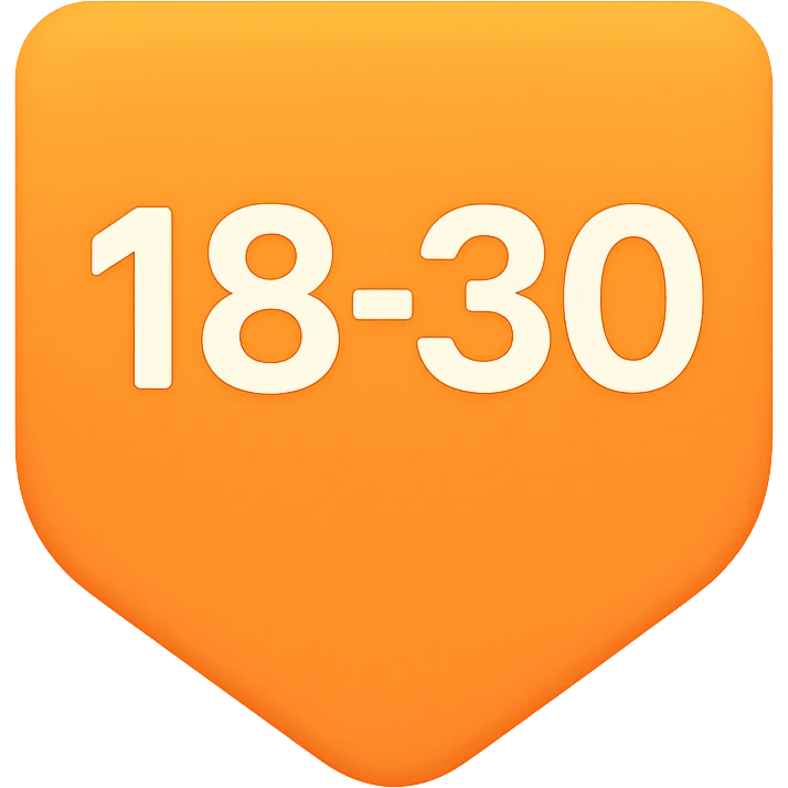 Discord role icon for ages 18-30, simple badge or shield with '18-30' text, vibrant and friendly style emoji