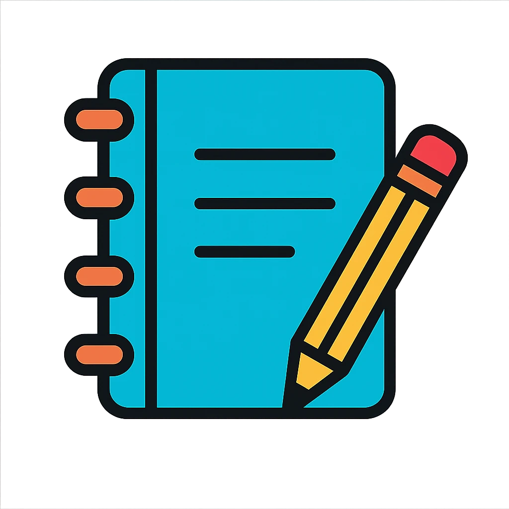 a copybook with a pencil, study vibe, clean modern icon style emoji
