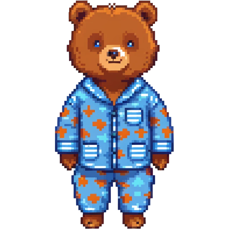 bear in blue pajamas pixel art emoji