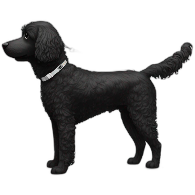 side profile medium sized black and white doodle on a leash going for a walk emoji