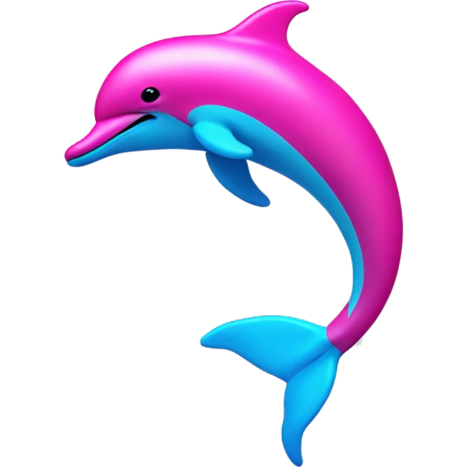 Hot pink and neon blue dolphin emoji