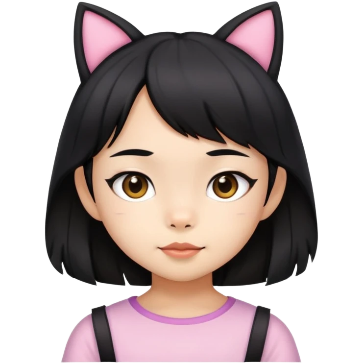 6 years old black hair asian girl with a cat ears emoji