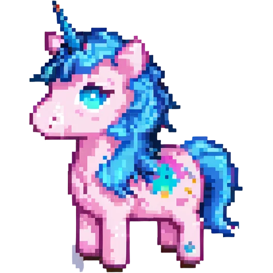 pink unicorn with blue hair emoji