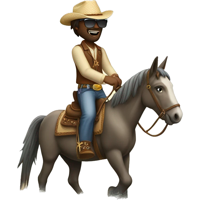 A horse riding a donkey in the middle of an ocean wearing cowboy boots and parada sunglasses  emoji