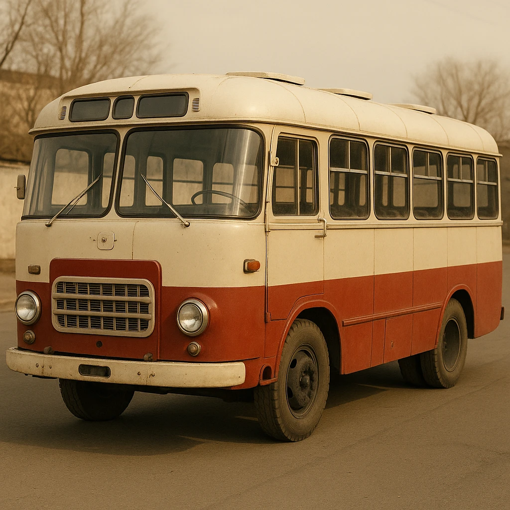 Vintage USSR public transport bus, utilitarian design, retro style emoji