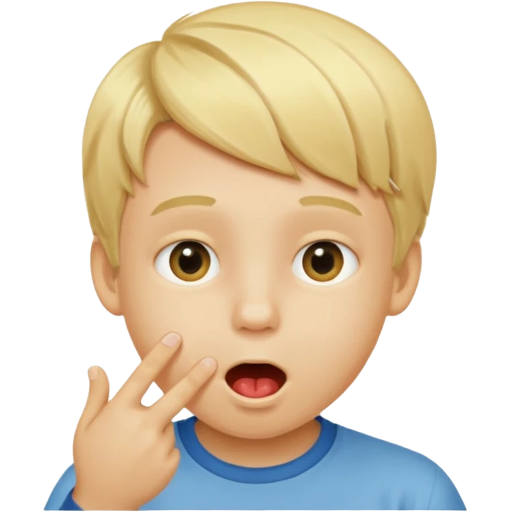Un garçon blond qui ouvre la bouche laissant voir les numéros 6 7 emoji