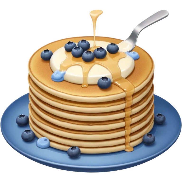 A pancake with blueberries and a glass of milk on the side emoji