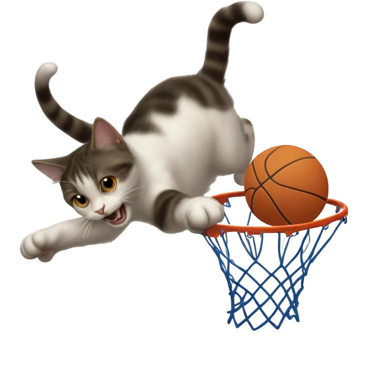 A cat dunking a basketball in a hoop emoji