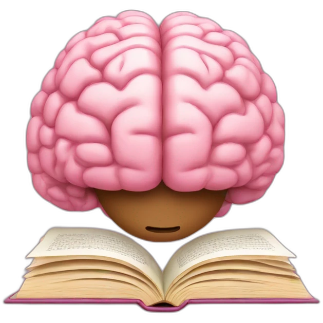 A pink brain reading a brown book emoji