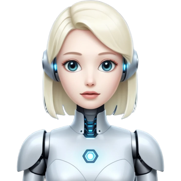an AI robot, futuristic, digital, glowing, sexy dress emoji