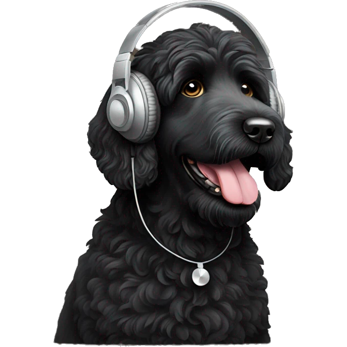 black labradoodle with over the ear headphones on listening to music emoji