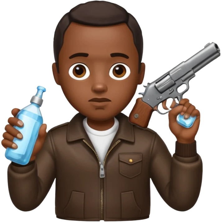 diddy shooting a gun in his right hand and baby oil in his left emoji