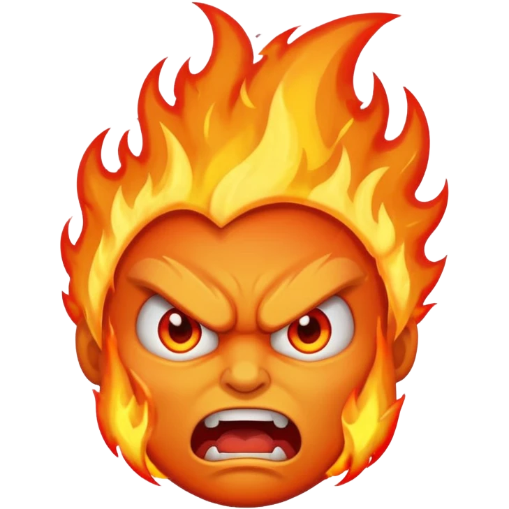 raging fire emoji, red-hot flames, extremely angry face emoji