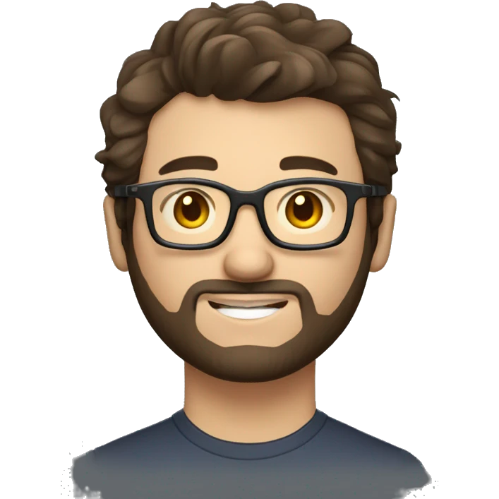 man with light skin, short messy hair, dark brown hair, with glasses, with a beard and short bogey. Happy computer technician with a laptop emoji