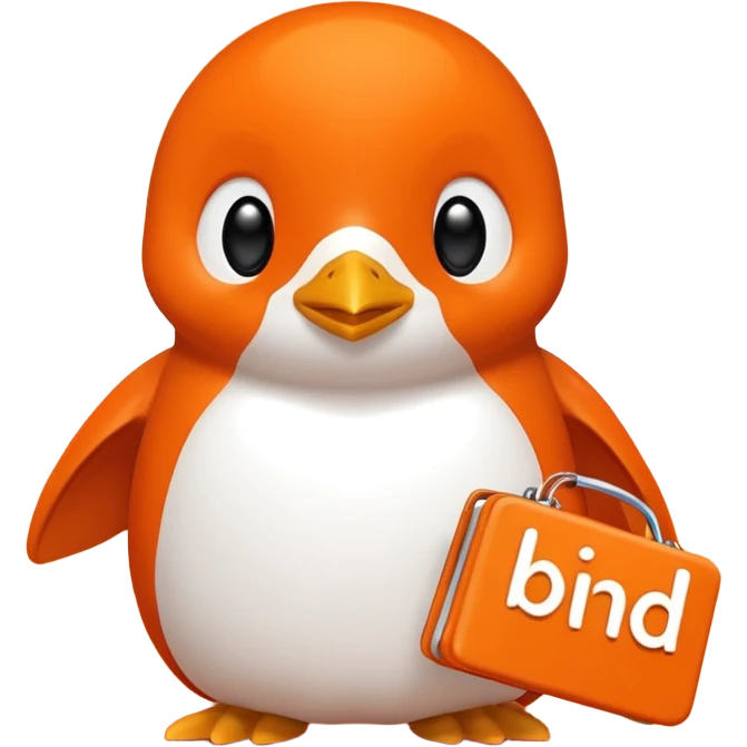 Words that spell 'Bind is Life!!!', in bright orange, and also include a little white happy penguin emoji