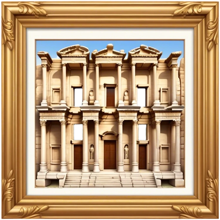 Cinematic Realistic Library of Celsus Landmark Emoji, depicted with an ornate ancient facade rendered with lifelike textures and warm, historical lighting. emoji