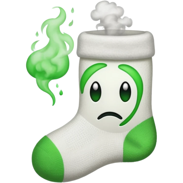 вонючий белый носочек с грустным лицом, от которого идёт зелёная дымка (типа вонь) emoji