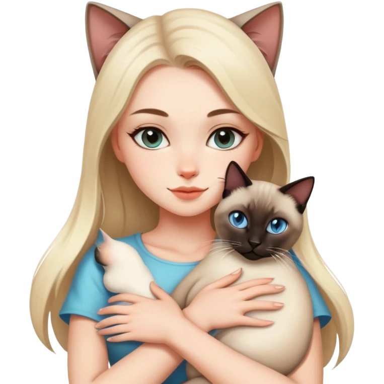 A beautiful and sexy white girl hugs a Siamese cat tightly emoji