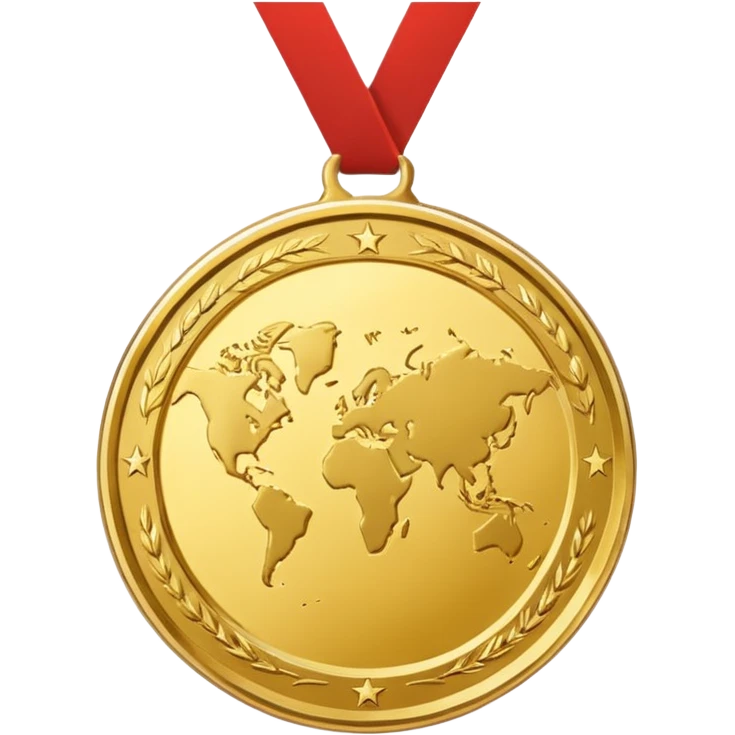 a gold medal with a map engraved on it emoji
