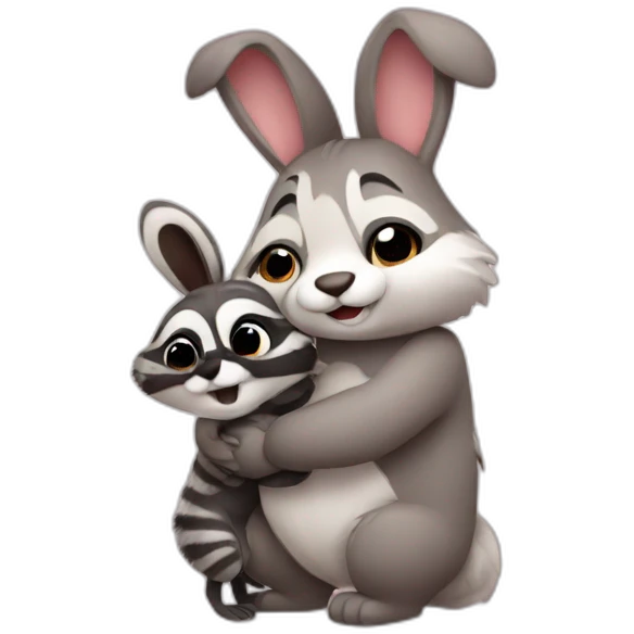 bunny hugs raccoon emoji
