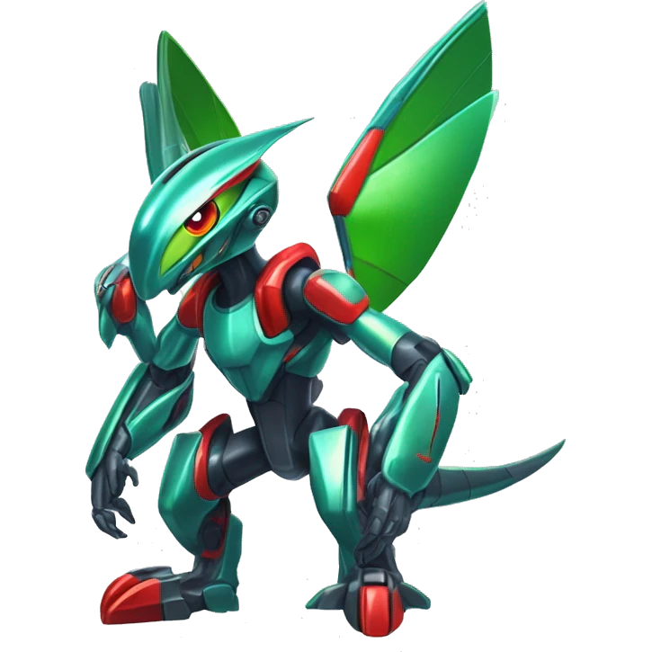 a shiny metallic Genesect-Flygon-Raptor-Fakémon-Medabot-hybrid with a futuristic visor-helmet full body emoji