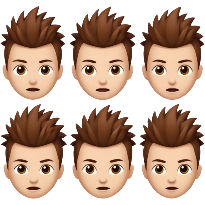 Haz un personaje que tenga cabello marrón con un corte mohicano y que tenga diferentes expresiones  emoji