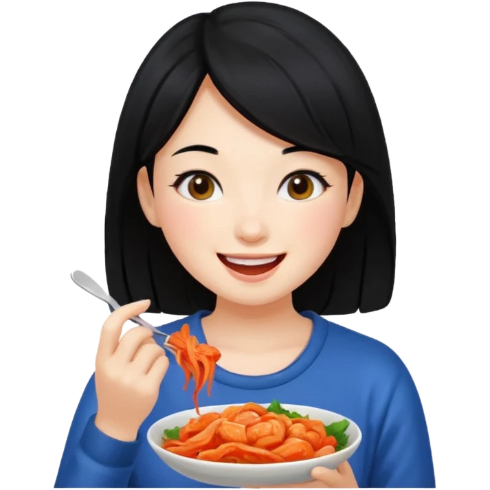 Girl black hair eat kimchi emoji