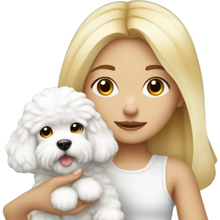 Blonde cute girl with a bichon  emoji